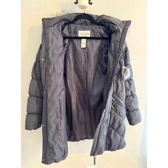 American Rag Woman's L Jacket Parka Removable Fur Trimmed Hood Gray Puffer - Picture 9 of 9